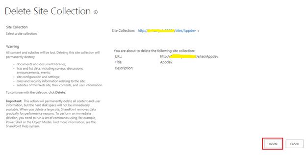 Delete site collection